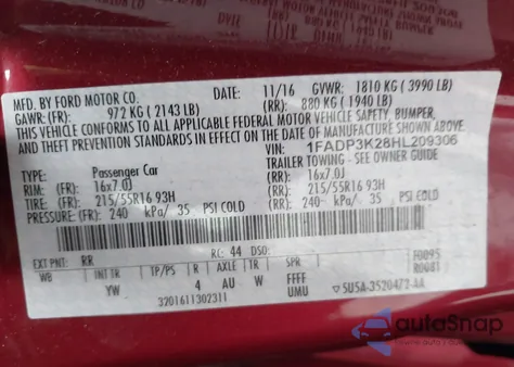 2017 Ford Focus Se from USA, damaged, VIN 1FADP3K28HL209306